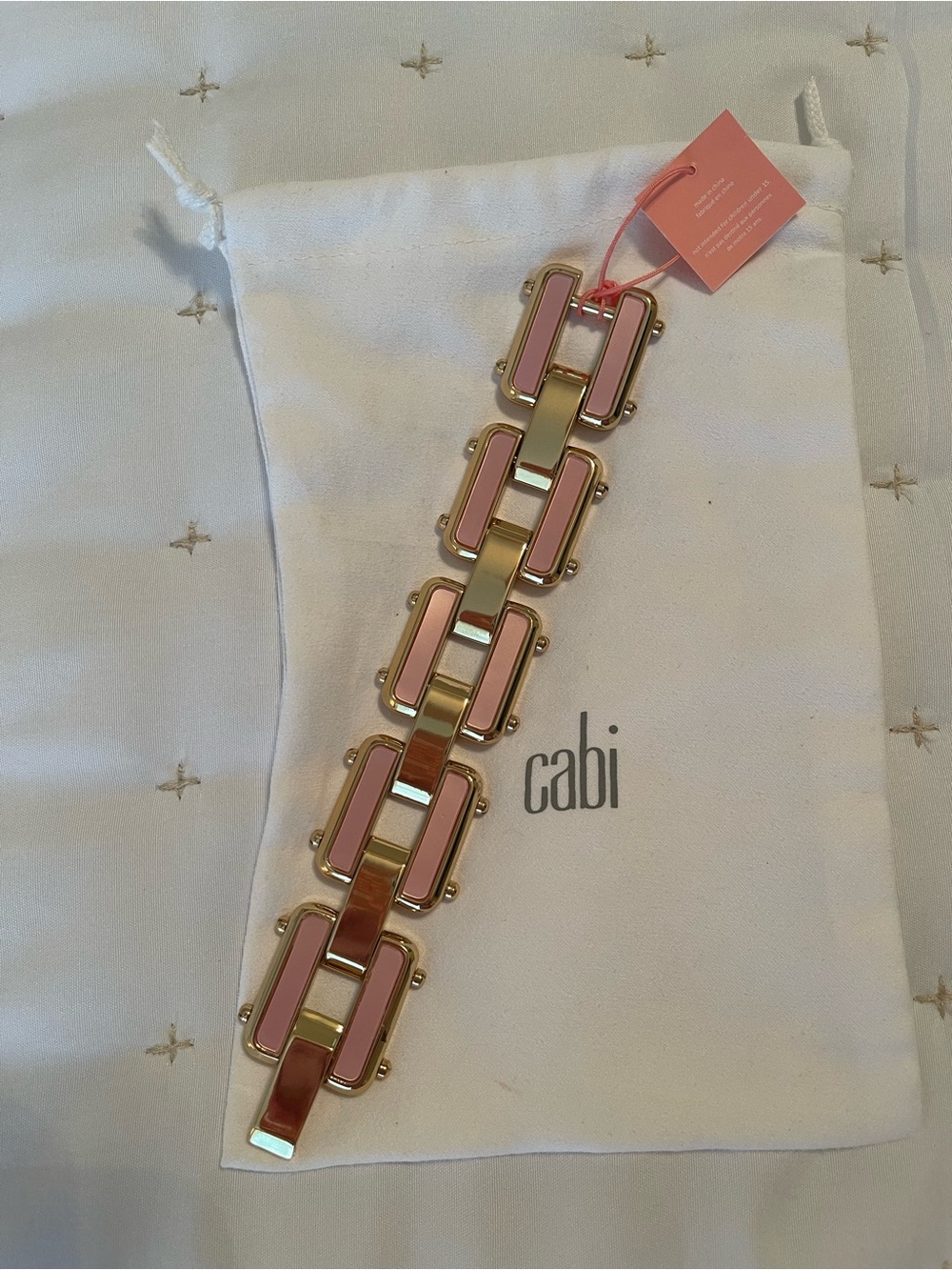 Cabi Gold & Blush Pink Geometric Link Statement Bracelet